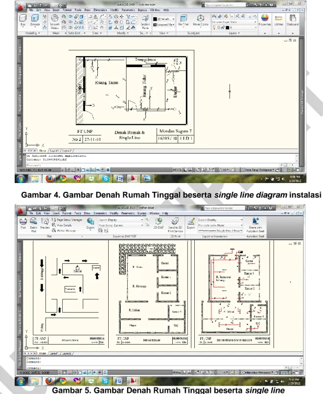 Gambar 4. Gambar Denah Rumah Tinggal beserta single line diagram instalasi 