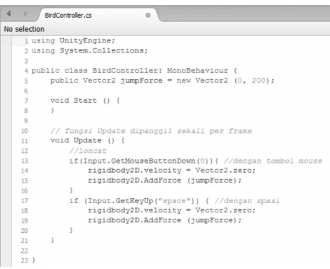 Gambar 4.10  Script Bird Controller dalam Mono Develop 