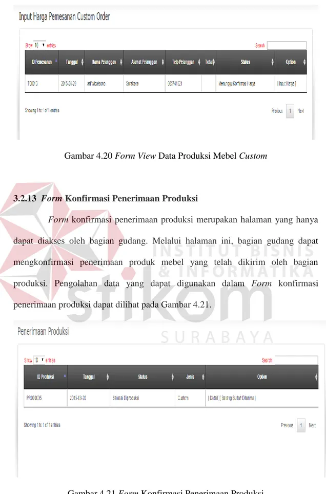Gambar 4.20 Form View Data Produksi Mebel Custom 