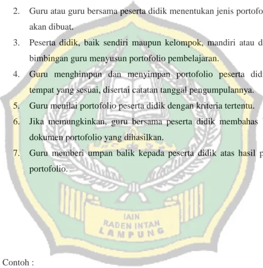 Tabel 8 Format  Penilain Portofolio 