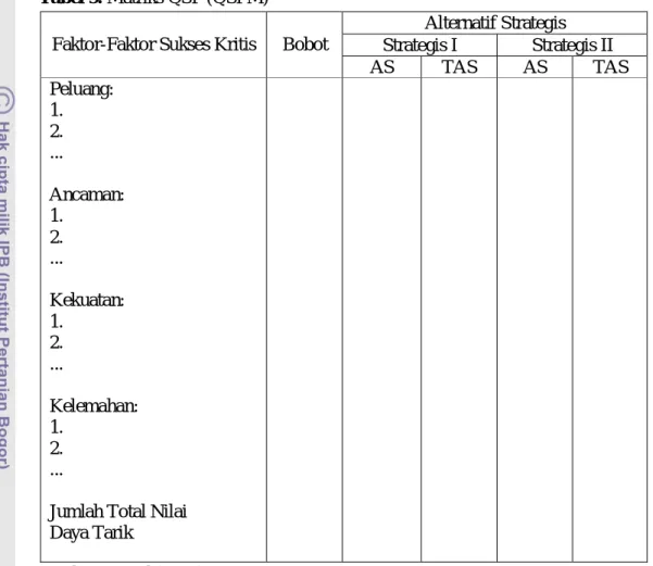 Tabel 9. Matriks QSP (QSPM) 