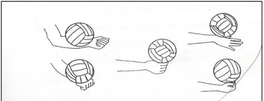 Gambar 9 Sikap lengan saat pass bawah satu tangan  (Herry Koesyanto, 2003:27) 