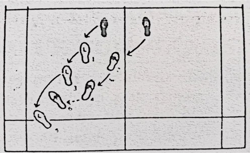 Gambar 7. Pergerakan ke Kiri Belakang untuk Pukulan  Round The Head James Poole (2013:54 )  Keterangan: 