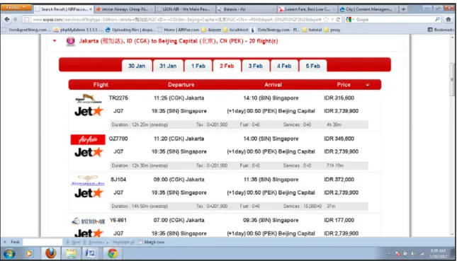 Gambar 4.8 pengujian biaya search flight result Airpaz rute CGK - PEK 