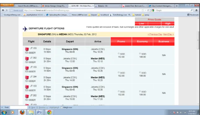 Gambar 4.5 pengujian biaya search flight result Lion Air rute SIN - MES 