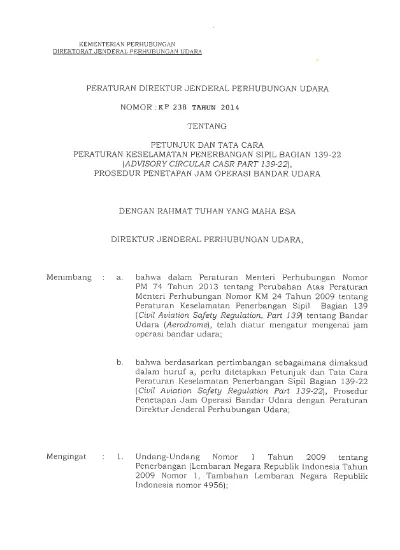 PERATURAN DIREKTUR JENDERAL PERHUBUNGAN UDARA NOMOR :KP 238 TAHUN 2014 ...