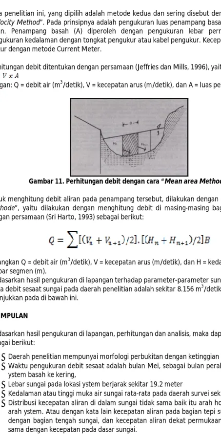 Gambar 11. Perhitungan debit dengan cara “Mean area Methode” 