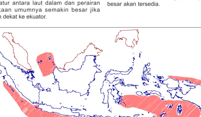 Gambar 2. Atlas Potensi Energi Gelombang Laut Wilayah Indonesia dengan tinggi gelombang lebih besar 2 meter  (Firdaus dkk., 2011)