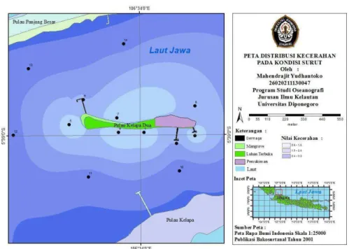Gambar 6. Peta sebaran kecerahan kondisi surut Pulau Kelapa Dua Kepulauan Seribu 