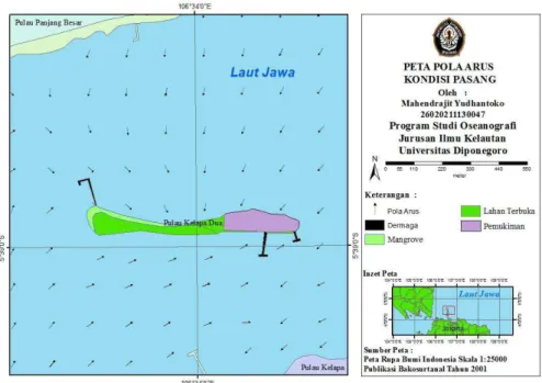 Gambar 9. Peta sebaan pola arus kondisi pasang Pulau Kelapa Dua Kepulauan Seribu 