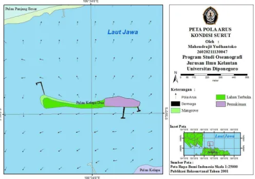 Gambar 10. Peta sebaran pola arus kondisi surut Pulau Kelapa Dua Kepulauan Seribu 