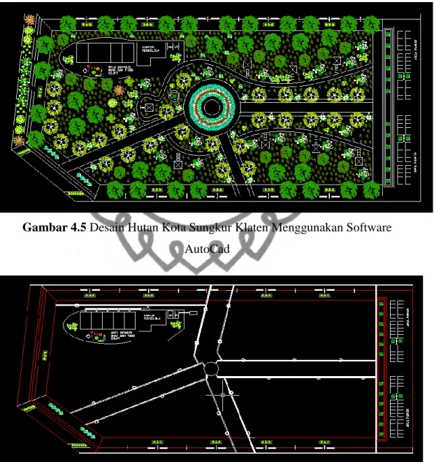 Gambar 4.5 Desain Hutan Kota Sungkur Klaten Menggunakan Software  AutoCad 