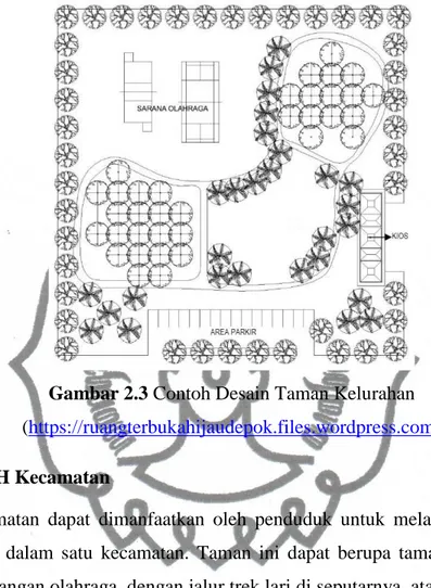 Gambar 2.3 Contoh Desain Taman Kelurahan  (https://ruangterbukahijaudepok.files.wordpress.com)  2.1.5.4 RTH Kecamatan 