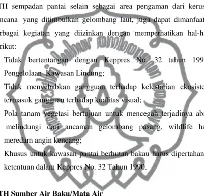 Tabel 2.5. RTH Danau dan Mata Air 