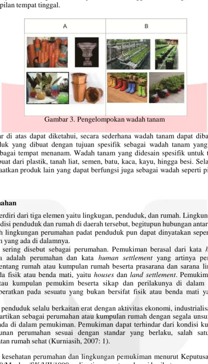 Gambar 3. Pengelompokan wadah tanam 