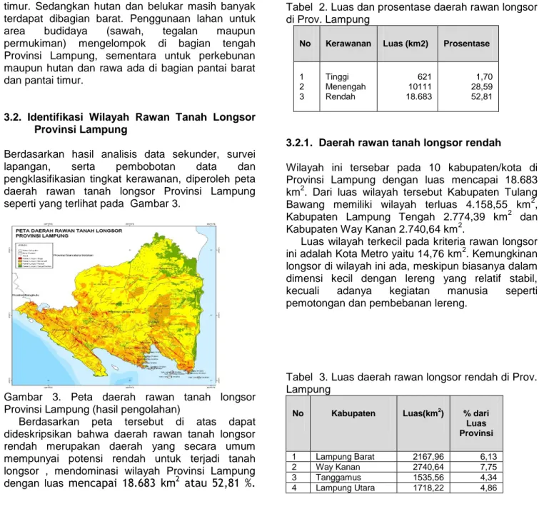 Gambar  3.  Peta  daerah  rawan  tanah  longsor  Provinsi Lampung (hasil pengolahan) 