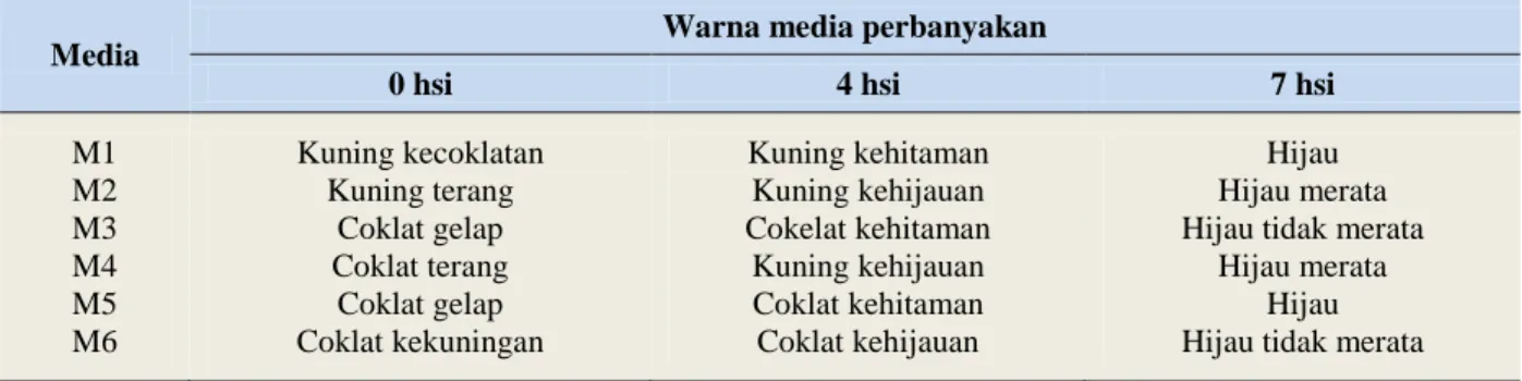 Tabel 3 : Perubahan warna media perbanyakan jamur Trichoderma sp. 