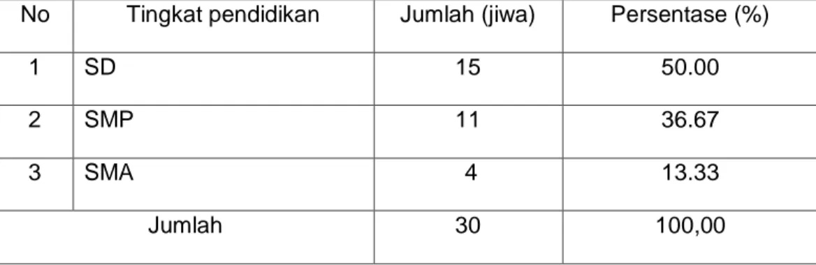 Tabel  6.  Tingkat Pendidikan Petani di Desa Lalang Bata Kecamatan Buki     Kabupaten Kepulauan Selayar 