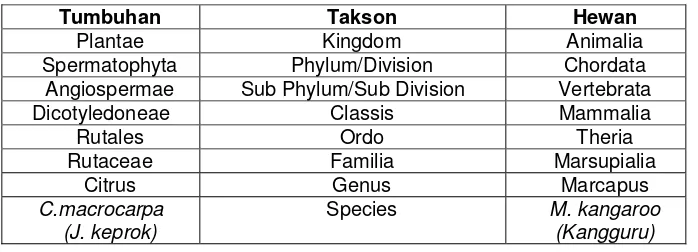 Tabel 1.3.Klasifikasi tumbuhan dan hewan 