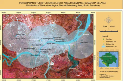 Gambar 1. Peta persebaran situs masa Sriwijaya di Palembang.