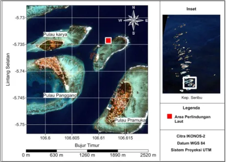 Gambar 4. Lokasi Pengambilan Sampel Karang Lunak Sarcophyton sp. Alami dan        Hasil Transplantasi di Area Perlindungan Laut Pulau Pramuka, 