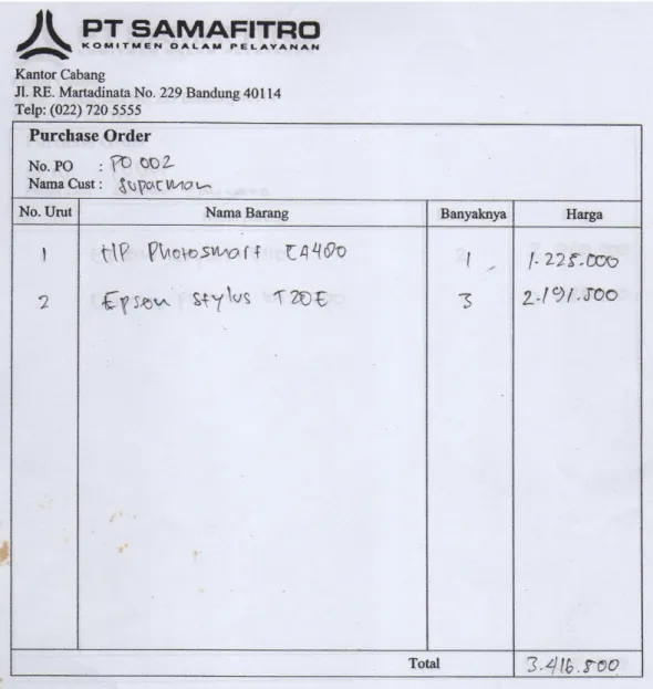 Gambar 4.16 Contoh dokumen Purchase Order (1) 