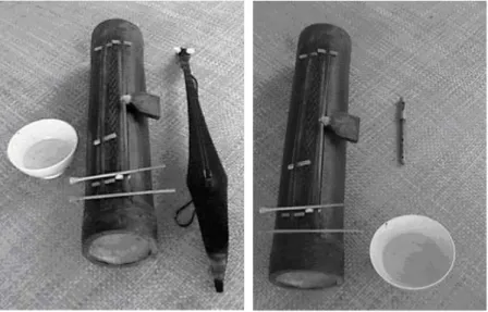 Gambar 2.3 Gendang telu sedalanen: (a) gendang kulcapi, (b) gendang belobat  (Dok: Irwansyah Harahap, Sumber: http://Karosiadi.blogspot.com)  2.2.2 Instrumen musik tradisional Karo non-ensambel  
