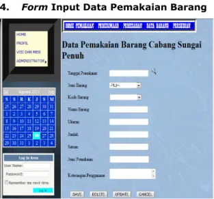 Gambar 10. UI form Input Data Pemakaian  Barang 