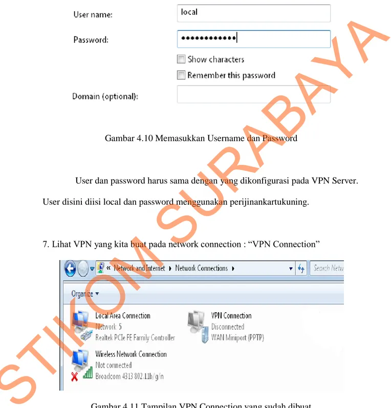 Gambar 4.10 Memasukkan Username dan Password 