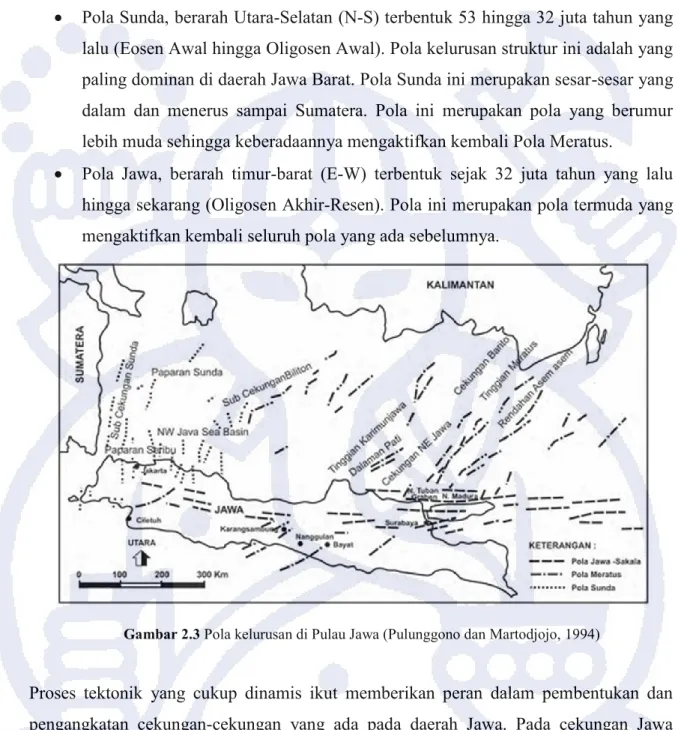 Gambar 2.3 Pola kelurusan di Pulau Jawa (Pulunggono dan Martodjojo, 1994) 
