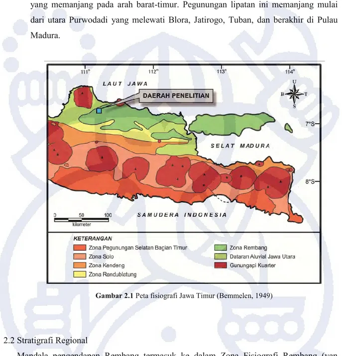 Gambar 2.1 Peta fisiografi Jawa Timur (Bemmelen, 1949) 