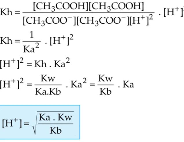 Tabel 6.3 Rumus pH dari hidrolisis garam[H]Ka KwKb+= . KhCH COOH CH COOHCH COOCH COOKhKaHKh KHKwKa KbKKwKbK=====−−++[][][][]] ]][][].33332 22222221[H 