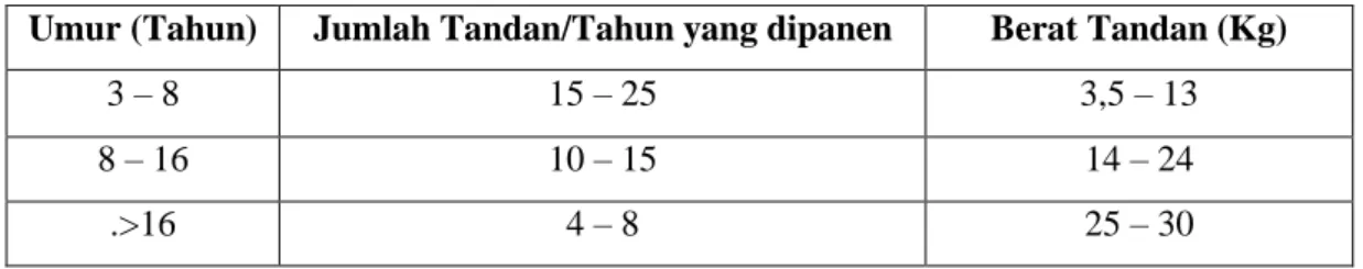 Tabel 2.5 Perkembangan Jumlah dan Berat Tandan Kelapa Sawit  