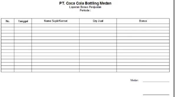 Gambar III.3. Laporan Bonus Penjualan  Sumber :  PT. Coca Cola Bottling Medan, 2012 