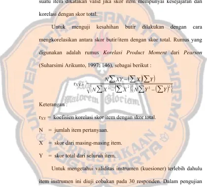 tabel. Penulis menggunakan taraf signifikansi 5 %. Uji validitas 