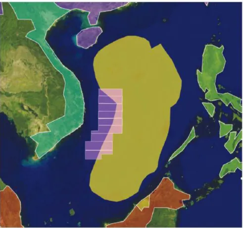 Gambar  5  :  Peta  Laut  Cina  Selatan  dengan  keterangan  blok  minyak  dan  gas  lepas  pantai  yang  diklaim CNOOC 