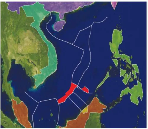 Gambar 4 : Peta Laut Cina Selatan dengan  dengan wilayah resmi menurut ZEE 
