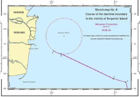 Gambar I.8. Batas maritim di Pulau Serpent (ICJ, 2009) 