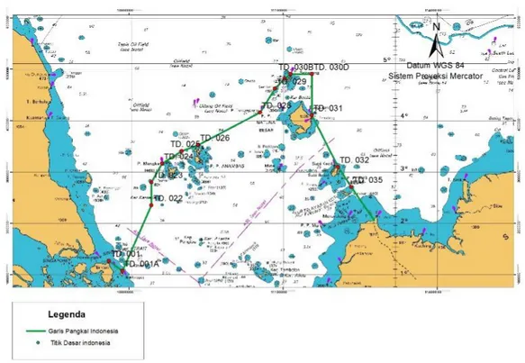 Gambar  I.5 Persebaran  titik  pangkal  Indonesia  di Laut  Tiongkok  Selatan   (basemap Peta BAC 4508) 
