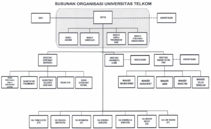 Gambar 1.2. Struktur Organisasi Universitas Telkom  Sumber:Direktorat Unit P3I Universitas Telkom  1.2  Latar Belakang Penelitian 