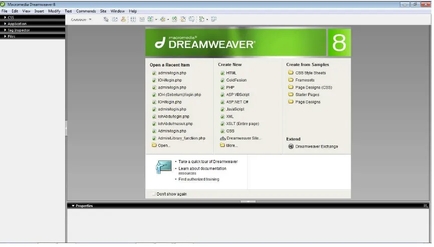 Gambar 2.4  Tampilan Macromedia Dreamweaver 