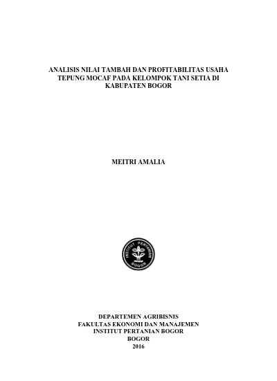 ANALISIS NILAI TAMBAH DAN PROFITABILITAS USAHA TEPUNG MOCAF PADA ...