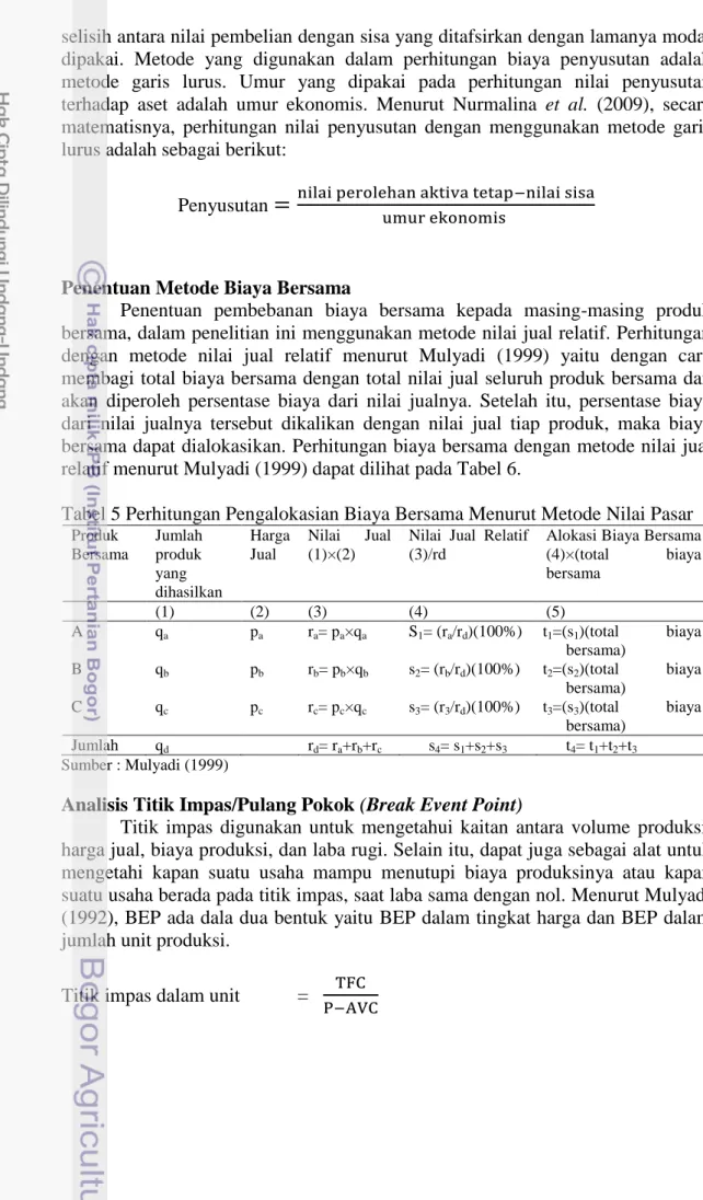 Tabel 5 Perhitungan Pengalokasian Biaya Bersama Menurut Metode Nilai Pasar  