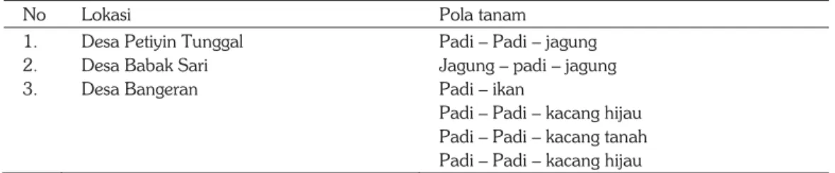 Tabel 3. Pola tanam di Desa Petiyin Tunggal, Desa Babak sari, Desa Bangeran, Gresik, 2015