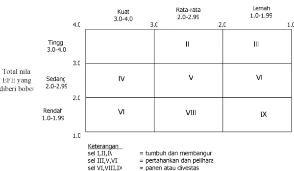 Gambar 2.3 Matriks IE (Internal-Eksternal)  Sumber : David (2004, p305) 