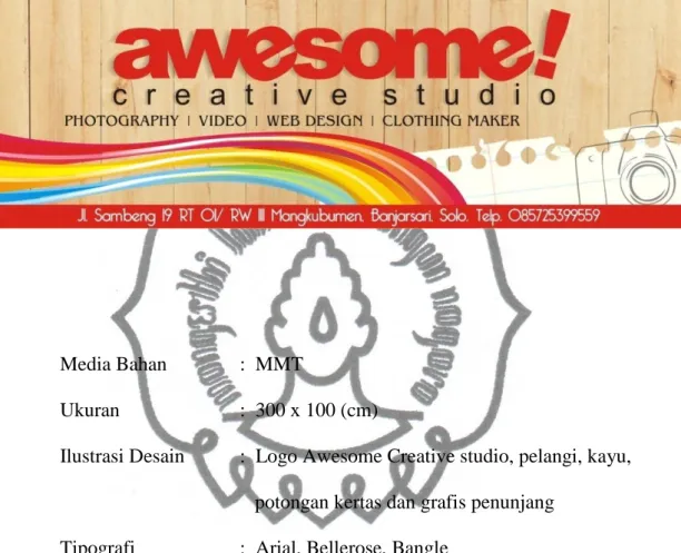 Ilustrasi Desain  :  Logo Awesome Creative studio, pelangi, kayu,  potongan kertas dan grafis penunjang 