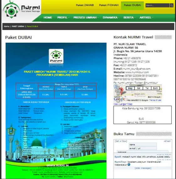 Gambar 3.2 Printscreen website e-marketing lama nur islami Travel 