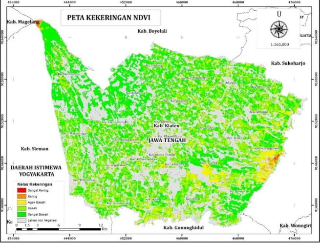 Gambar 2. Peta Kelas Kekeringan NDVI Landsat 8 di Kabupaten Klaten 