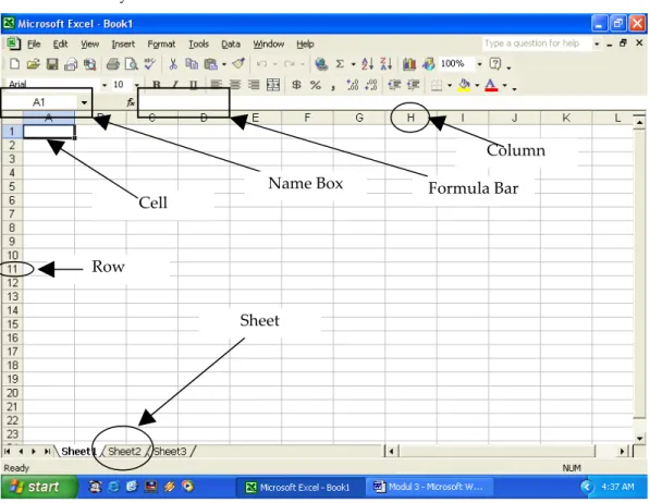 Gambar 3.1 Tampilan standar MS-Excel XP