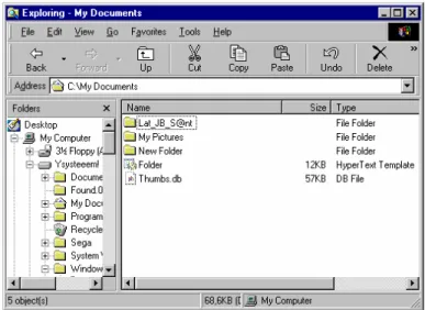 Gambar 3.11. Tampilan Window Explorer, file manager tool pada sistem operasi Windows 98